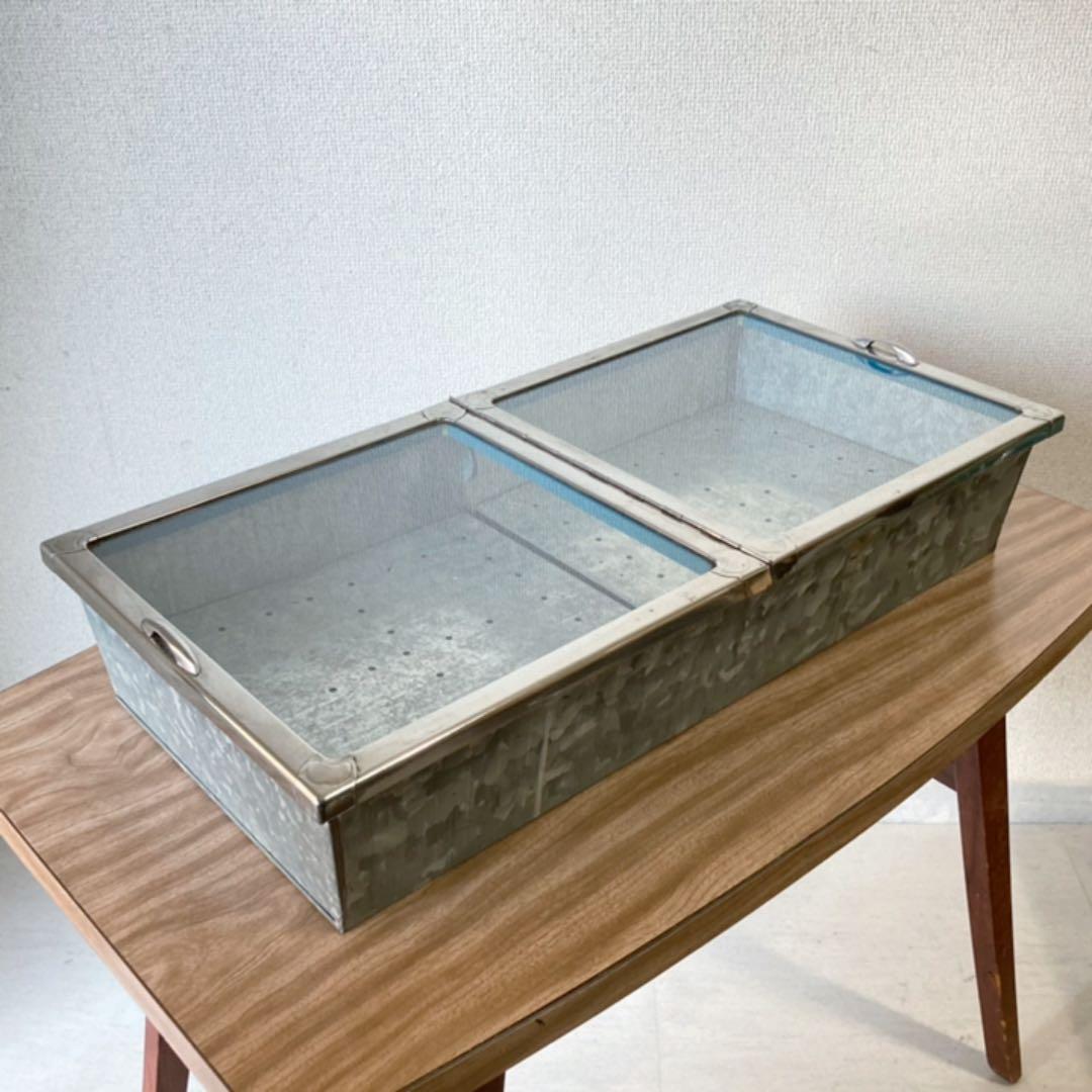 G0413☆駄菓子屋ケースブリキガラスケース蓋付ケース駄菓子屋店舗什器