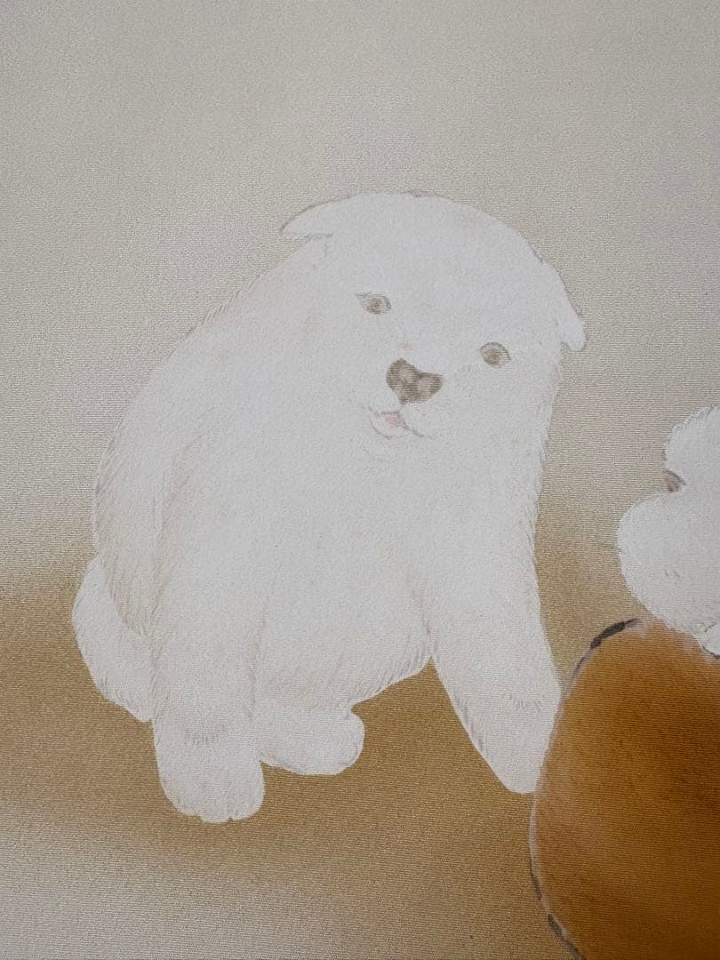 仔犬図 犬 掛け軸 掛軸 茶掛 茶道具 無地箱 合箱あり 美術品