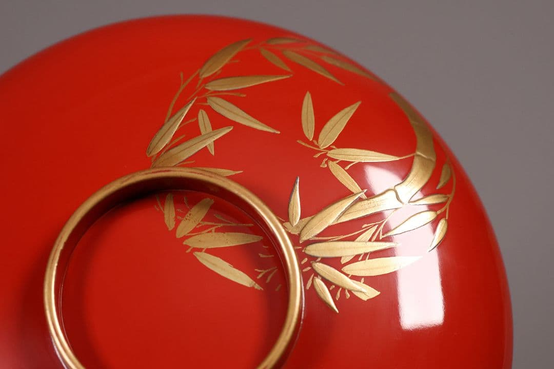 【CM247】時代木製漆器 松竹梅 金蒔絵 朱塗 引盃 五客 木製漆器 小皿 杯