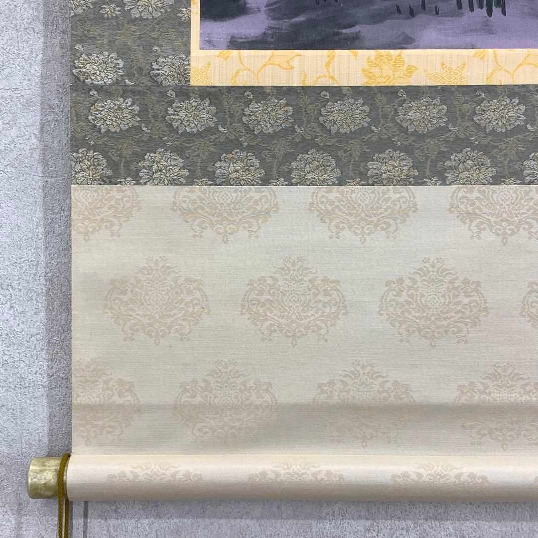 掛軸 荒木秀峰 猛虎 刺繍 共箱 太巻 干支 寅 月 夜 B-7 美術品