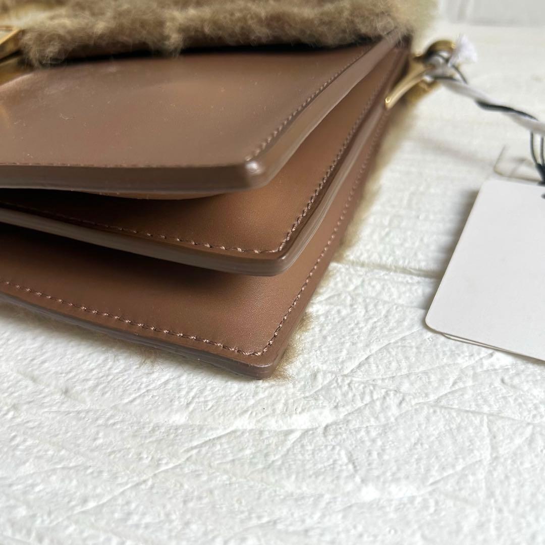 【美品】ZANCHETTI ショルダーバッグ ブラウン ファー ゴールドチェーン