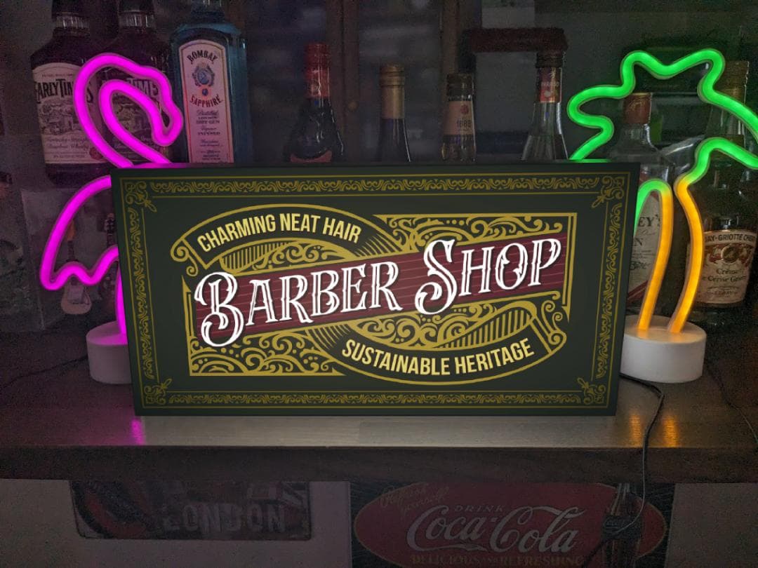 バーバーショップ ヘアーサロン 理容室 営業中 看板 置物 雑貨 ライト