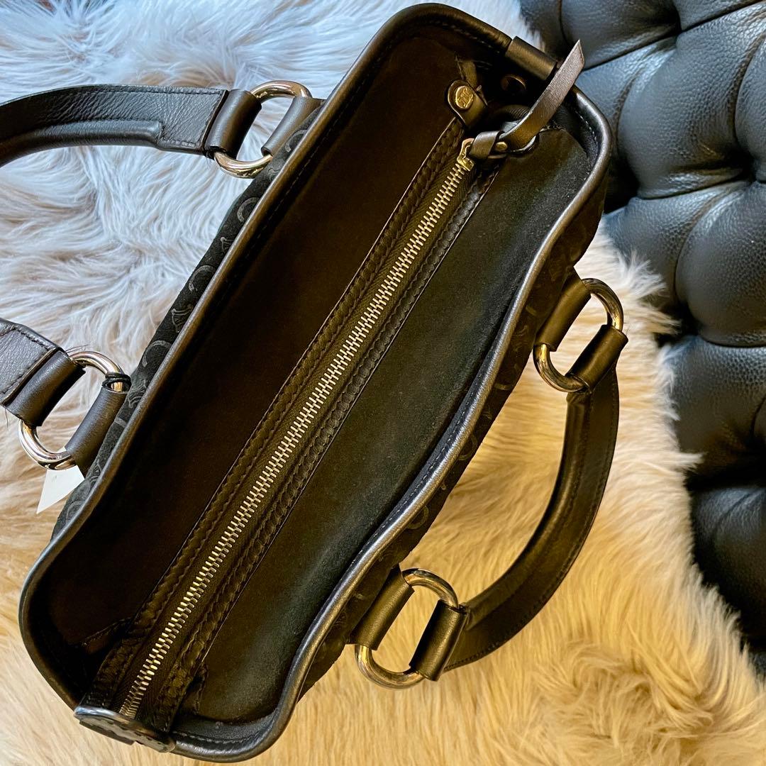 【美品】C E L I N E スエード ハンドバック マカダム柄 ブラック