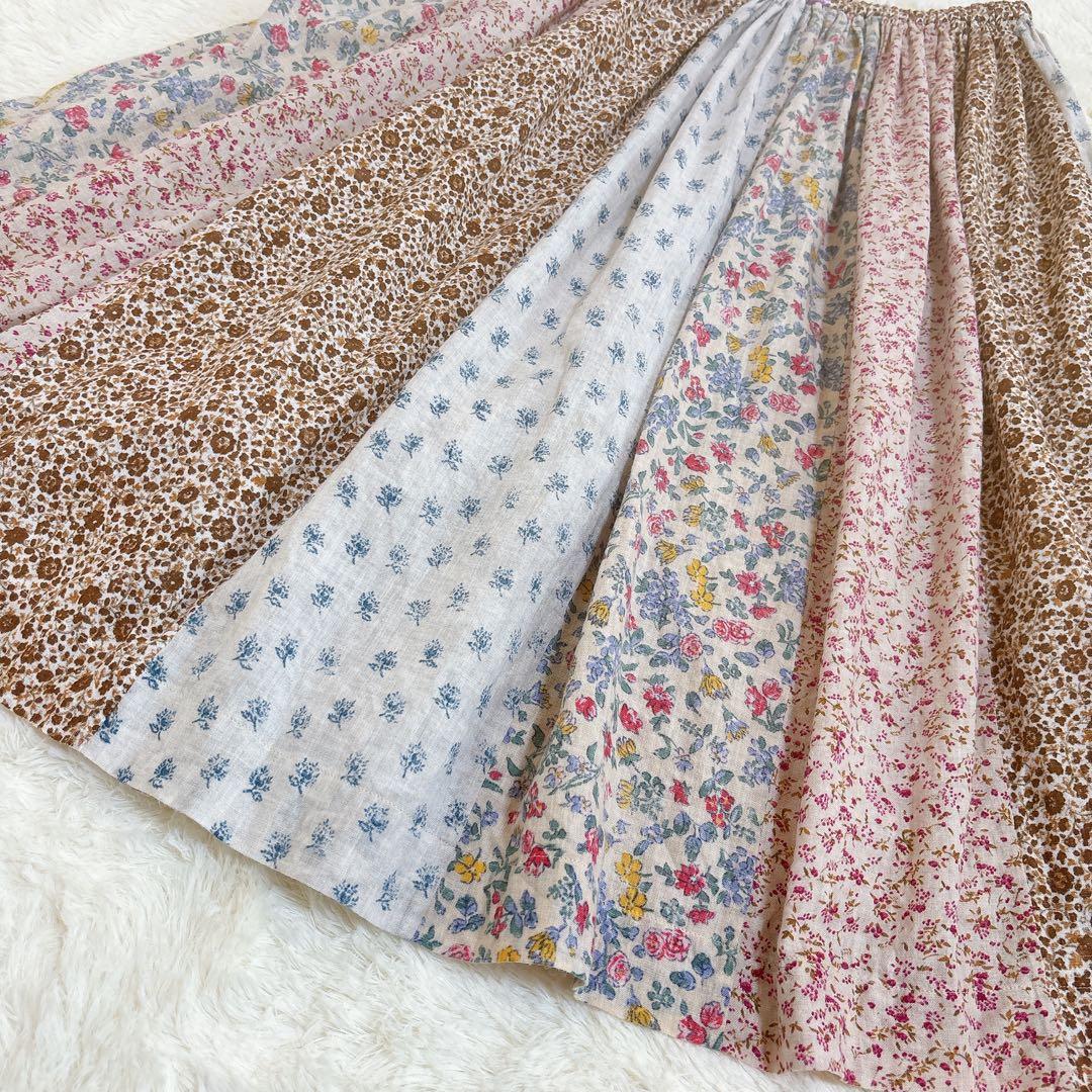 希少☆45R パッチワーク コットン フレアスカート 花柄 日本製 フラワー