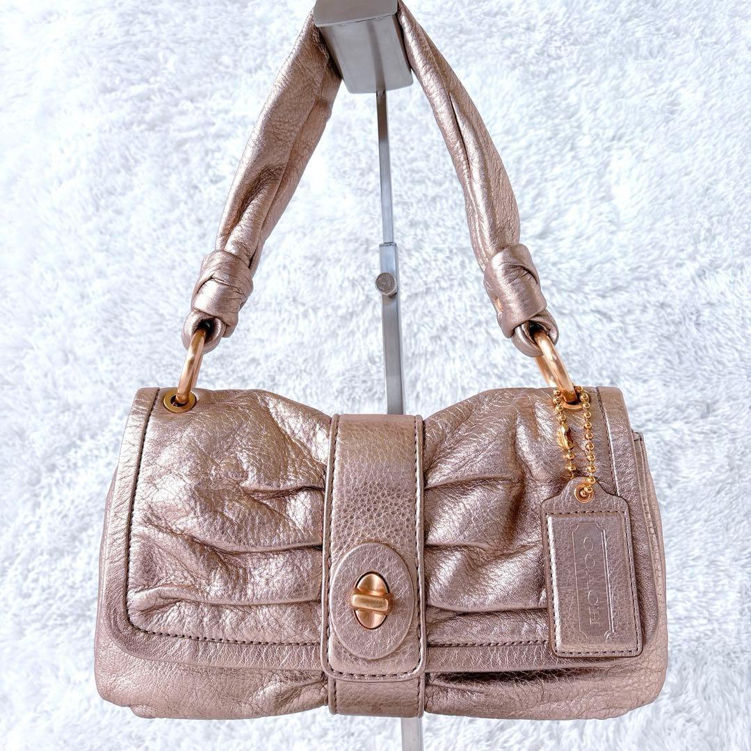 バッグ COACH Shoulder bag Pink Gold Lame Ribbon