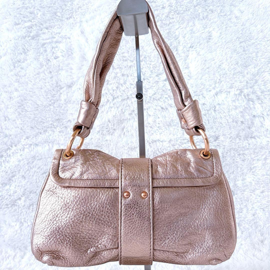 バッグ COACH Shoulder bag Pink Gold Lame Ribbon