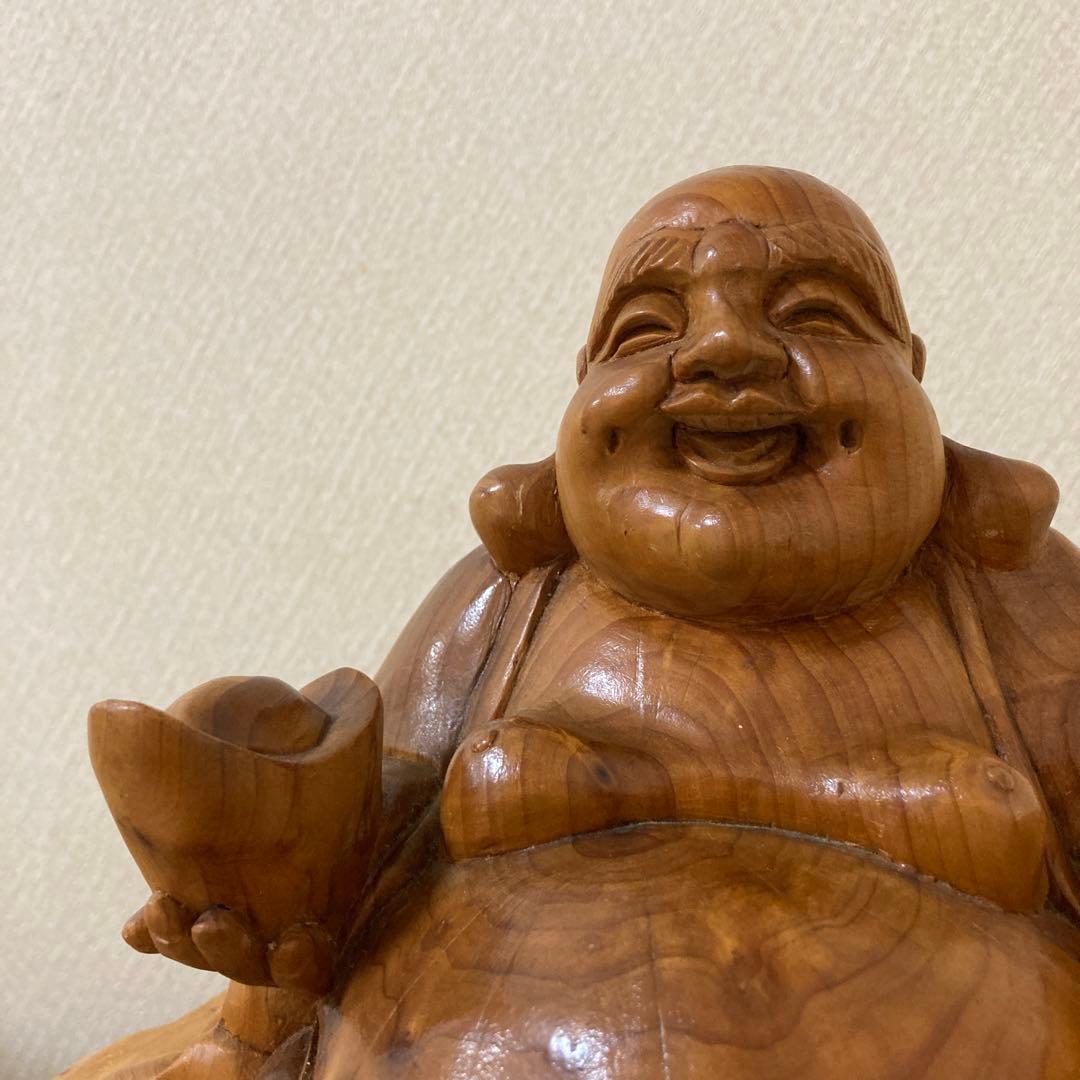 大型 天然木 木彫り 七福神 布袋様 中国美術 置物〈検 オブジェ 仏像