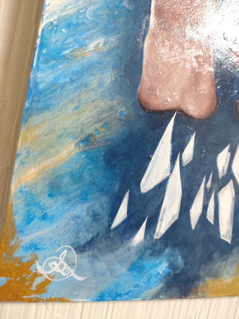 油絵【我慢】1点物の原画◆作者サイン入り/F3号キャンバス