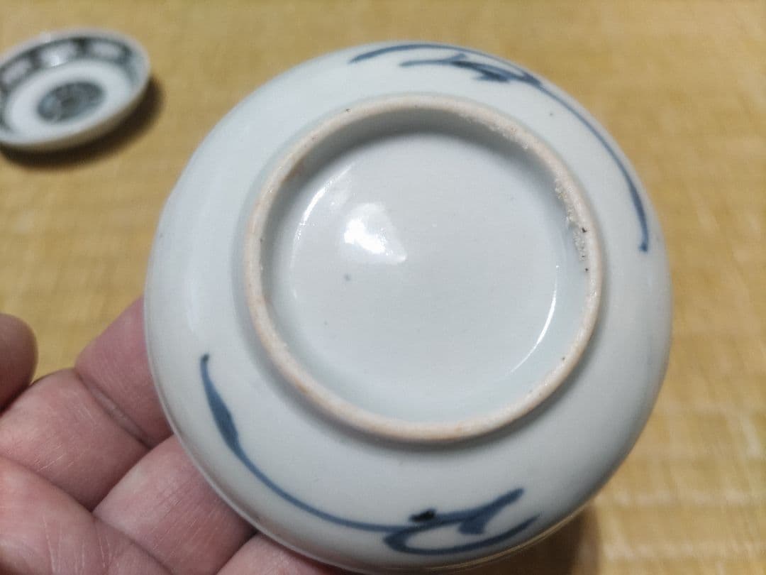 くらわんか 豆皿（5枚）白抜き 雪輪紋 裏：折れ松葉