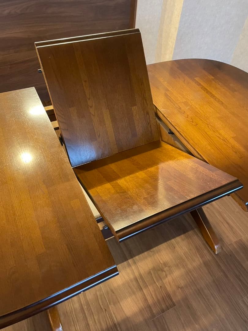 【飛騨家具】キツツキ　木製 楕円形 伸縮式テーブル