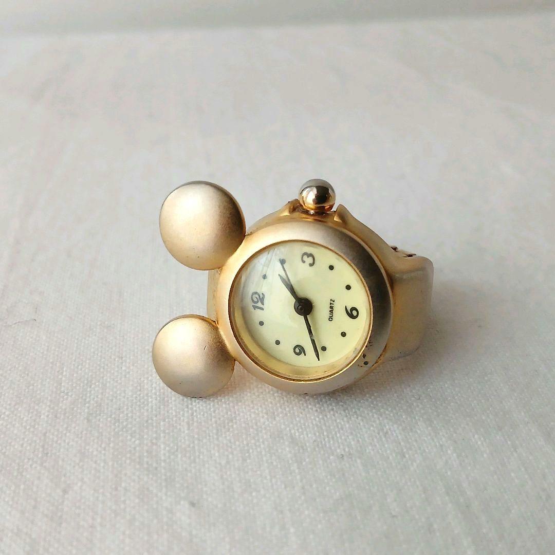 ディズニー ミッキー リングウォッチ ゴールドカラー クオーツ 指時計