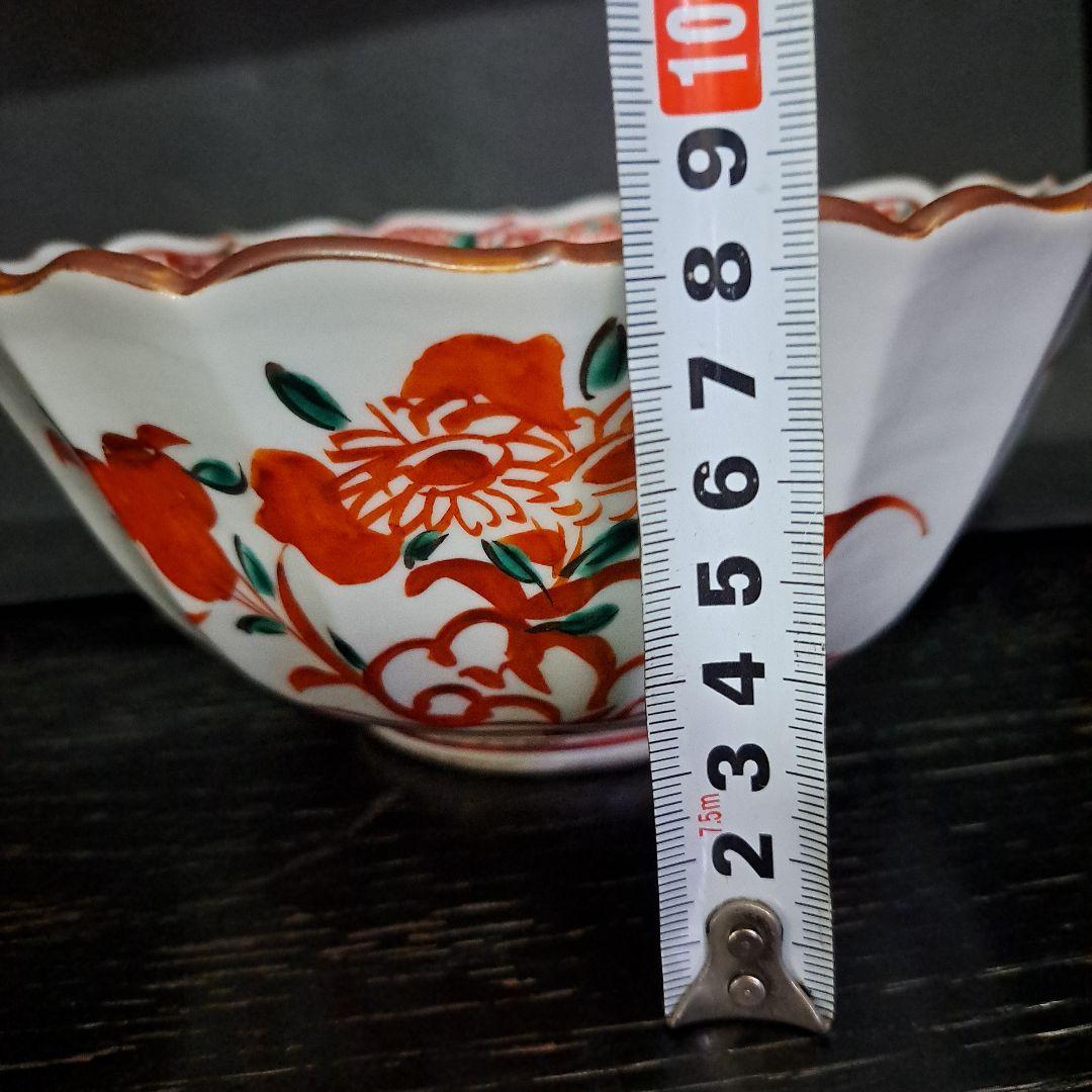 永楽善五郎 九谷赤絵 中鉢 紅縁輪花鉢 明治 大日本永楽造 共布、共箱入