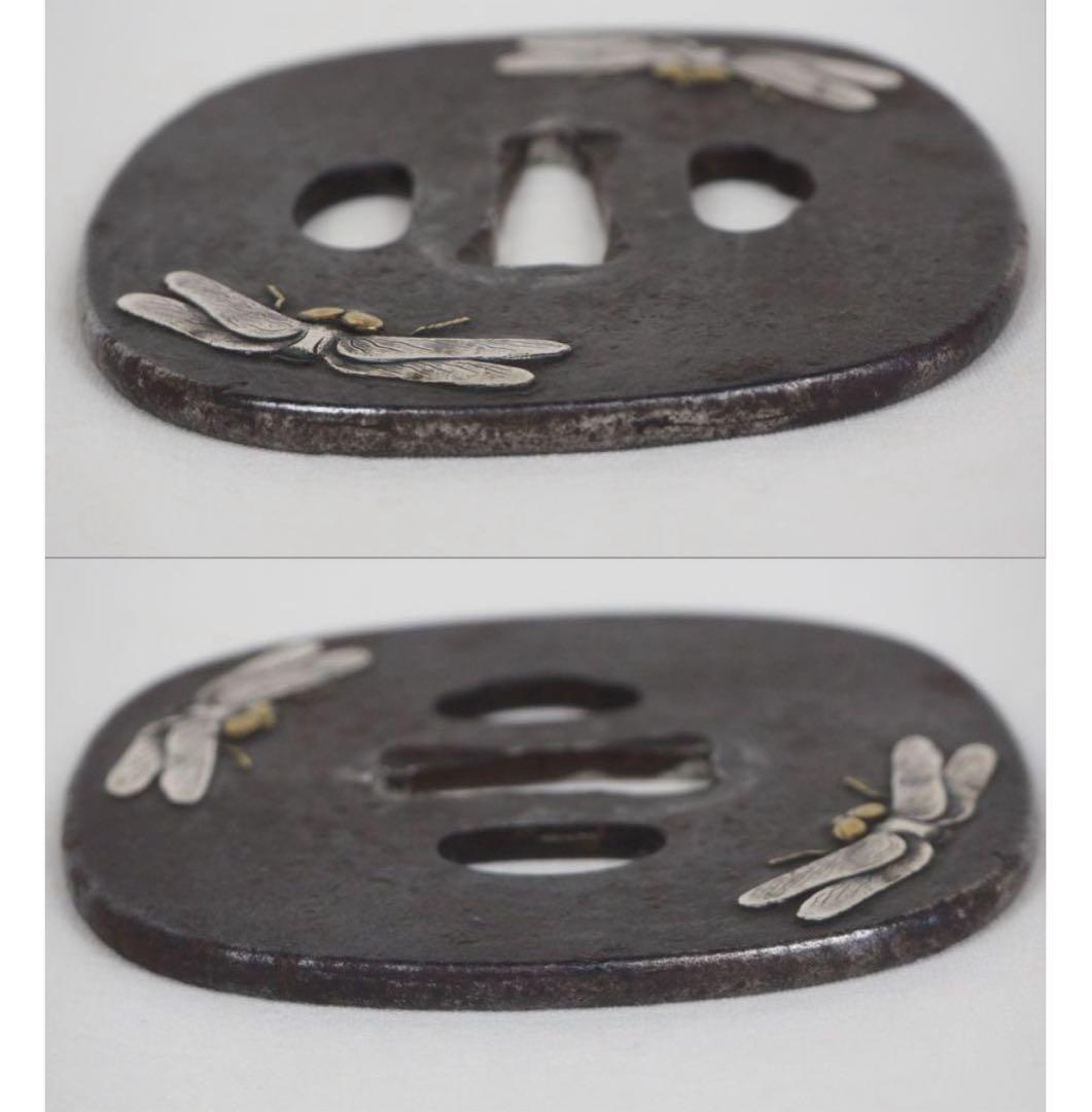 送料無料　江戸時代　勝虫図鐔/鍔　江戸　無銘　保存刀装具鑑定書（箱付）