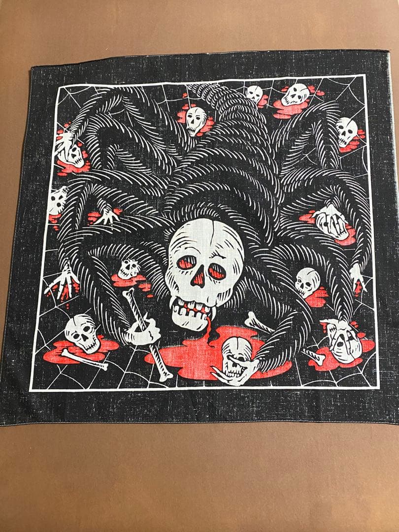 80s'ビンテージスパイダースカルバンダナ古着バイカーロカビリー