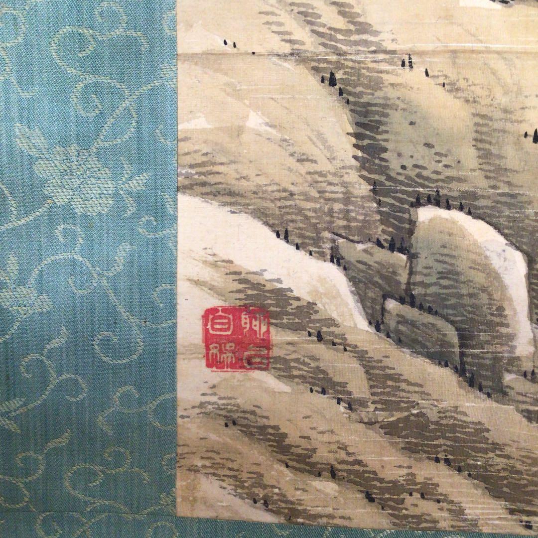 No3015掛軸　在銘　鍾洲漁人　夢研山人　款　月下草花図　絹本　合箱　送料無料