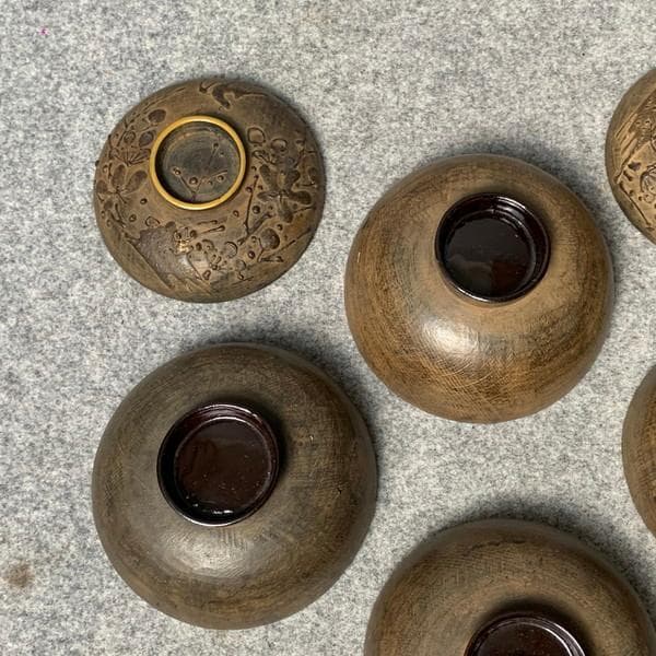 会津塗鉄錆塗木製蒔絵富士山吸物椀4個[B34144]