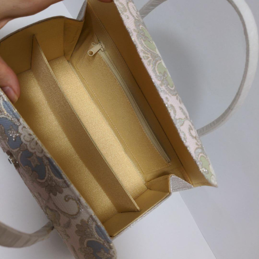 和装バッグ　かぶせ　七宝つなぎ　シルバー　利休バック　ガード加工済　衿秀　和想庵