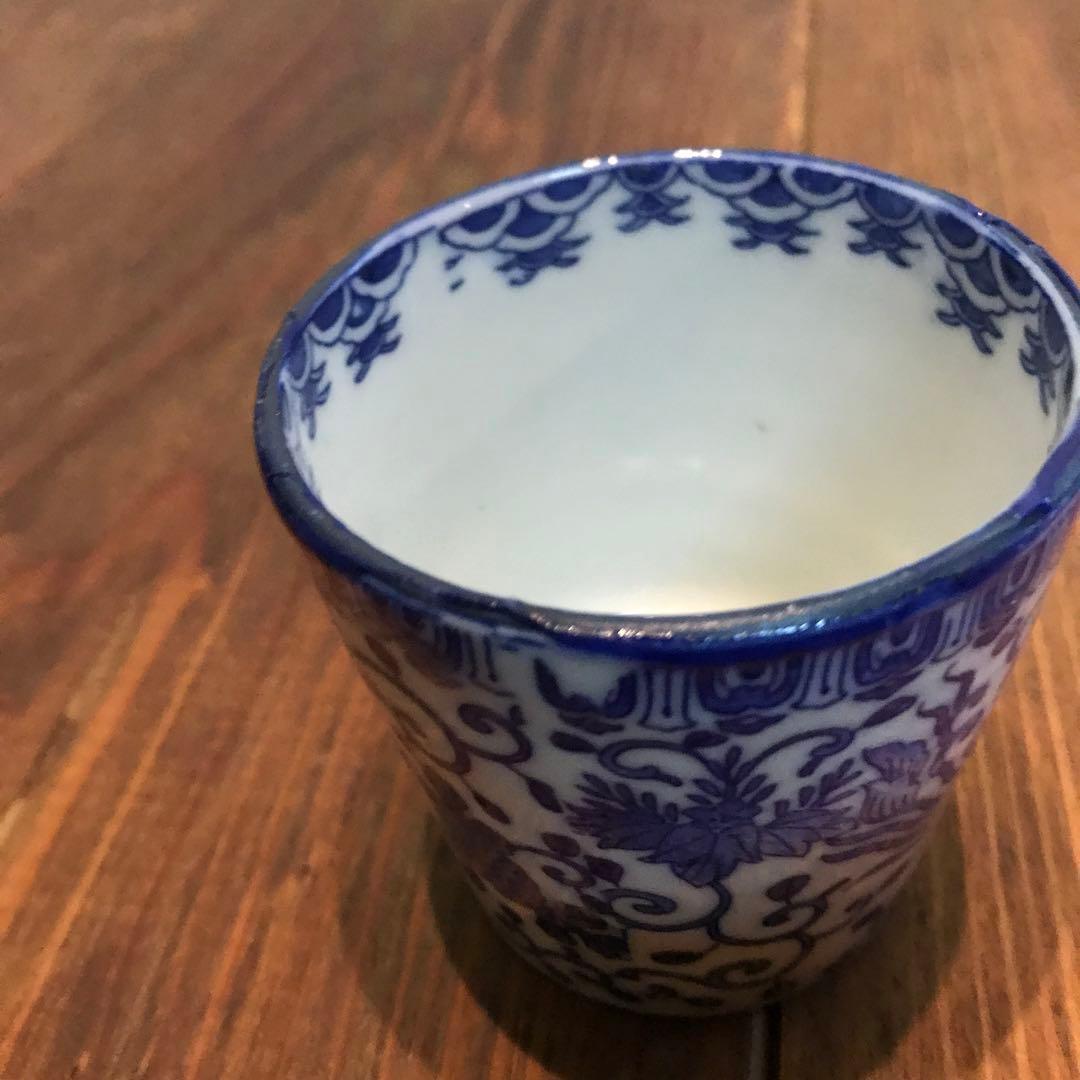 美品 染め付け 鳳凰 唐草 蕎麦猪口 そば猪口 時代物 絵柄が素敵な 美術