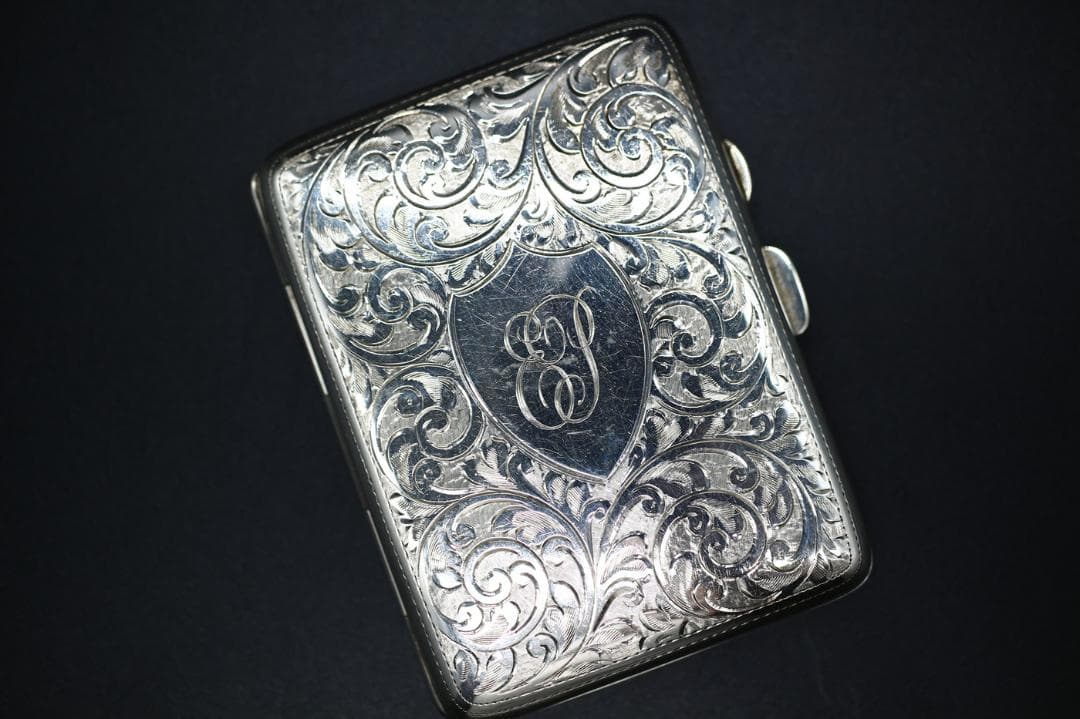 1922年 英国 純銀 スターリングシルバー 煙草入れ タバコケース H21