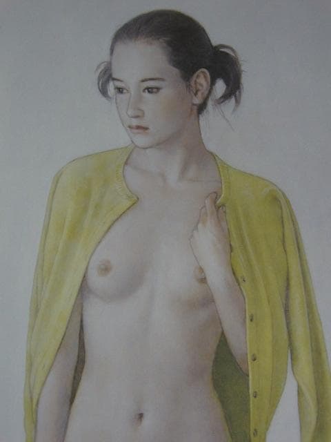 高塚省吾、【レモン色のカーディガン】、希少な額装用画集より、新品額装付、状態良好