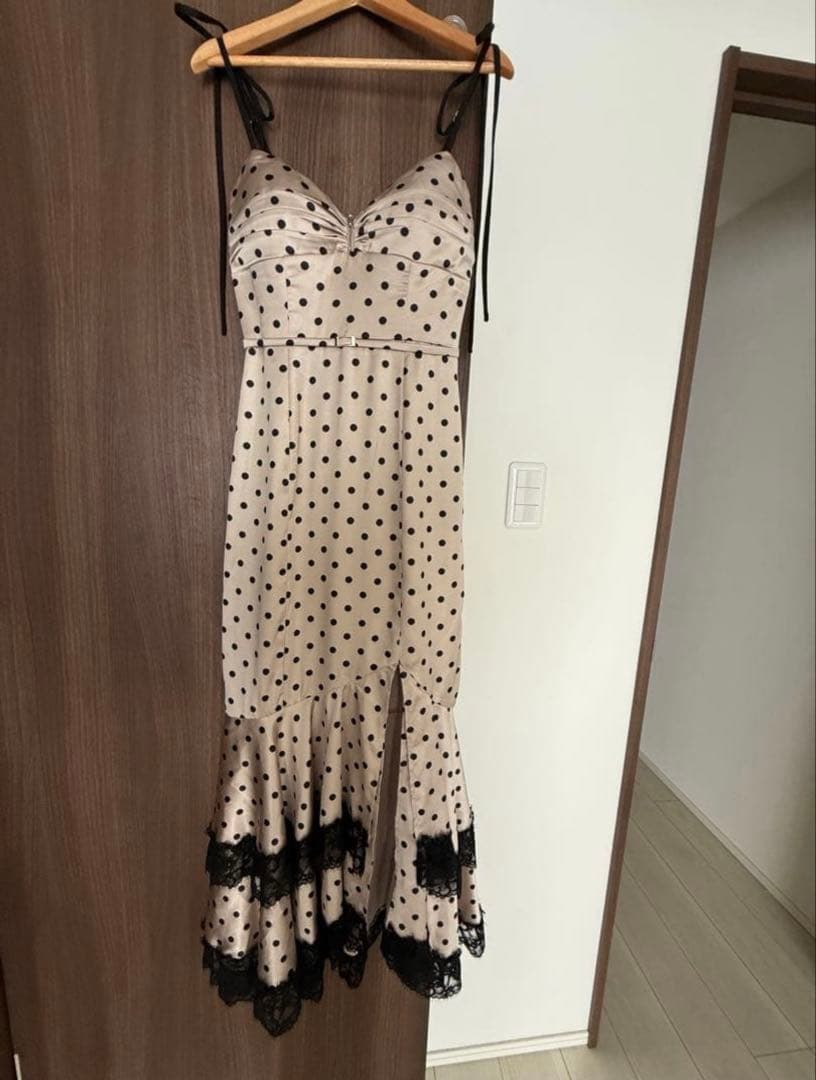 【ローブドフルール】 ドットサテンフリルロングドレス