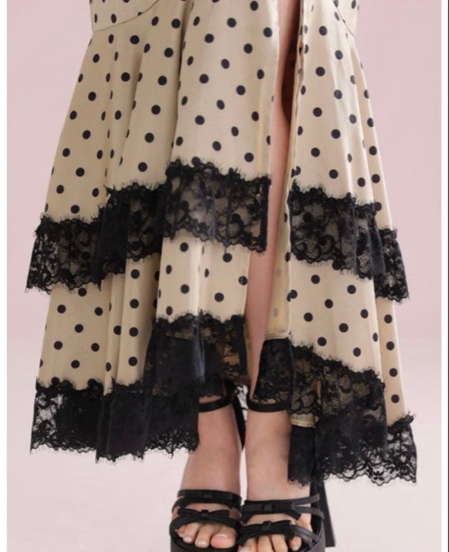 【ローブドフルール】 ドットサテンフリルロングドレス