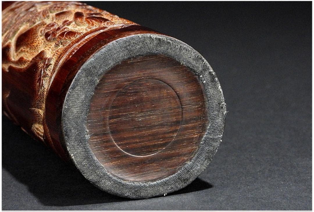 中国美術 古竹 彫刻 風景 賢人 図 筆筒 筆立/文房具書道具筆墨紙