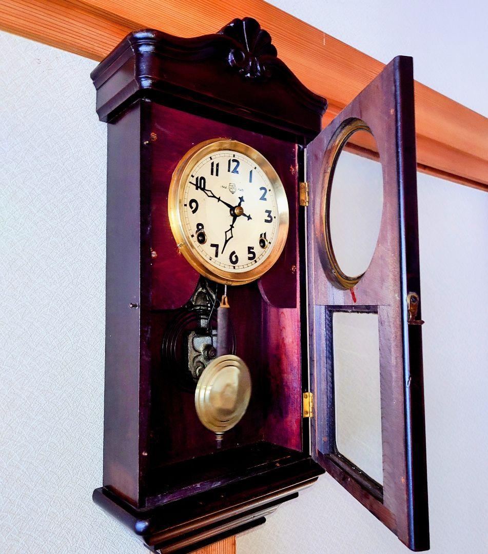 〈完動・美品〉フクロ時計社　宮型ゼンマイ式振り子時計　ボンボン時計古時計