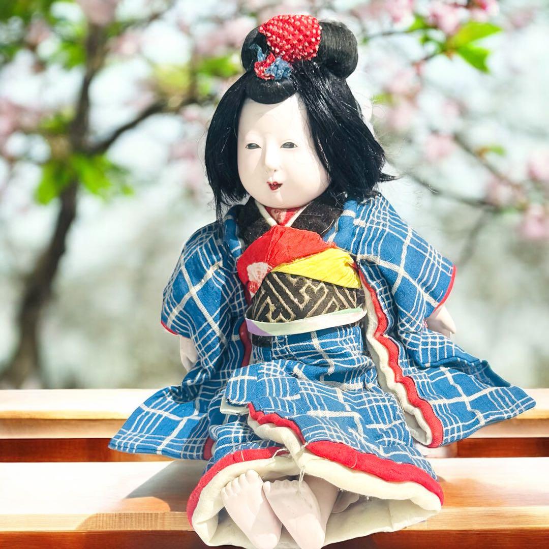 市松人形 明治後期 徳命銘 尺ナキ 朱印 三折れ 江戸風 京阪系 縮緬