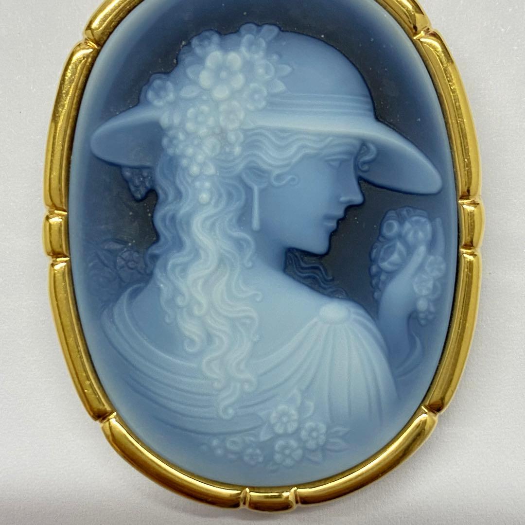 K18 本メノウ、ストーンカメオブローチ