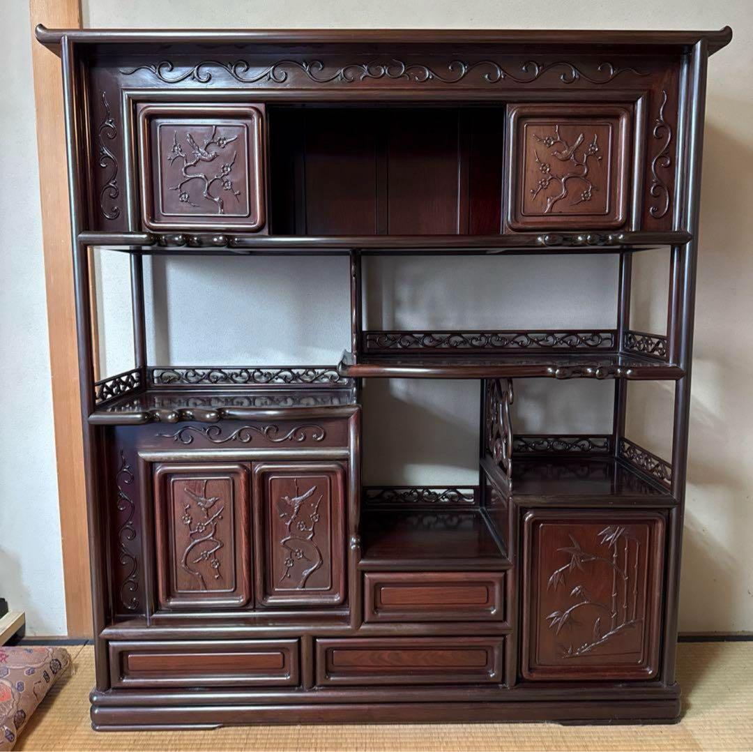 直接取引限定]飾り棚、茶棚、透かし彫り、唐木、昭和レトロ
