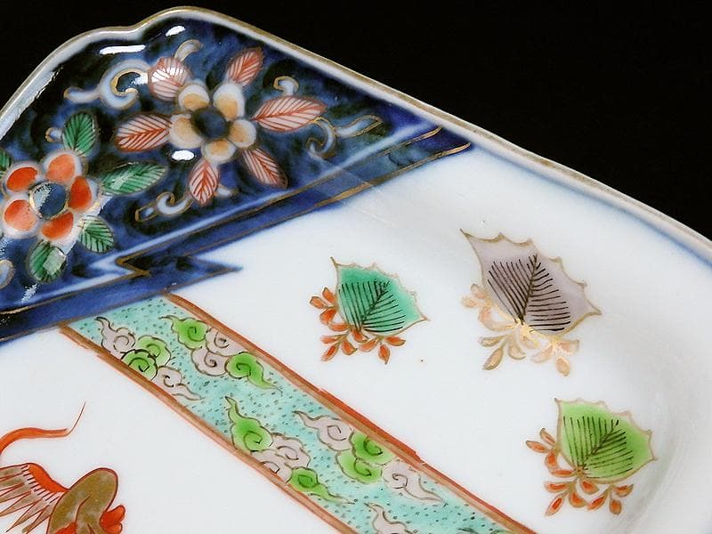 古伊万里　金襴手　桐に鳳凰　団龍紋に花の図　長角皿　289AS-BQs