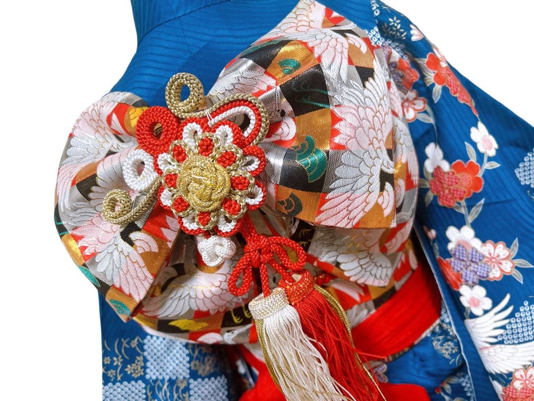 本格正絹着物♡七五三　7歳　女の子　フルセット　一式　藍色　鶴　古典柄