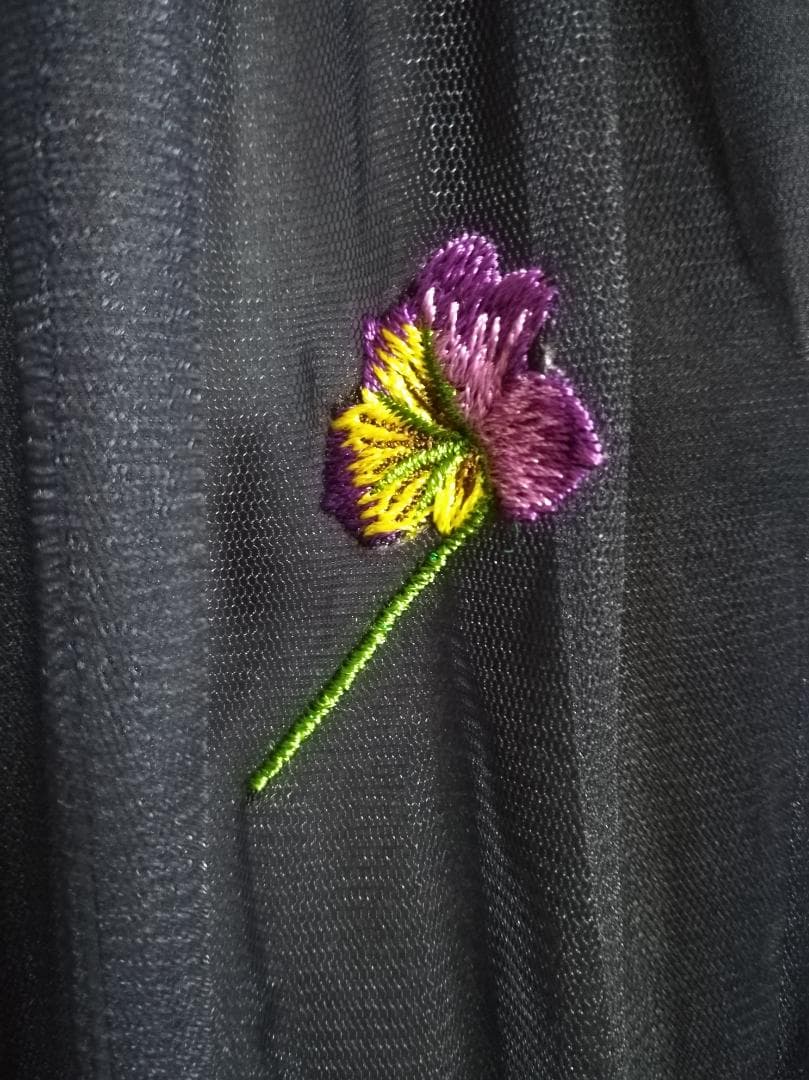 MUVEIL ビオラ刺繍 チュールスカート フラワー ネイビー サイズ40