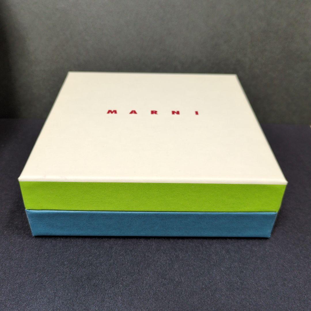 MARNI ロゴ 3つ折財布 ネイビー ブラウン 袋 箱 付き 青
