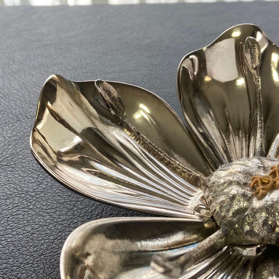 花びら トレイ プレート 小物置き 灰皿 置物 金属 銀色 レトロ ヴィンテージ