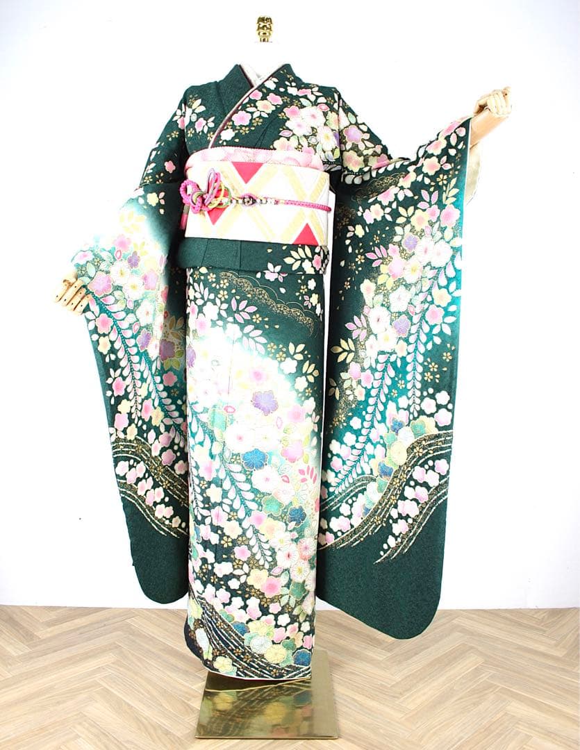 502z19〇高身長な方にも 翠山工房 ラメ振袖 辻が花絞り染〇成人式 結婚式