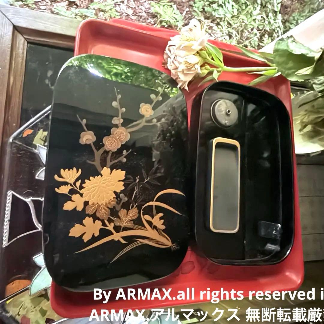 2177様感謝‼️宝石王マダム愛蔵品　天然木 本漆 四君子蒔絵 硯箱水滴硯三点揃い