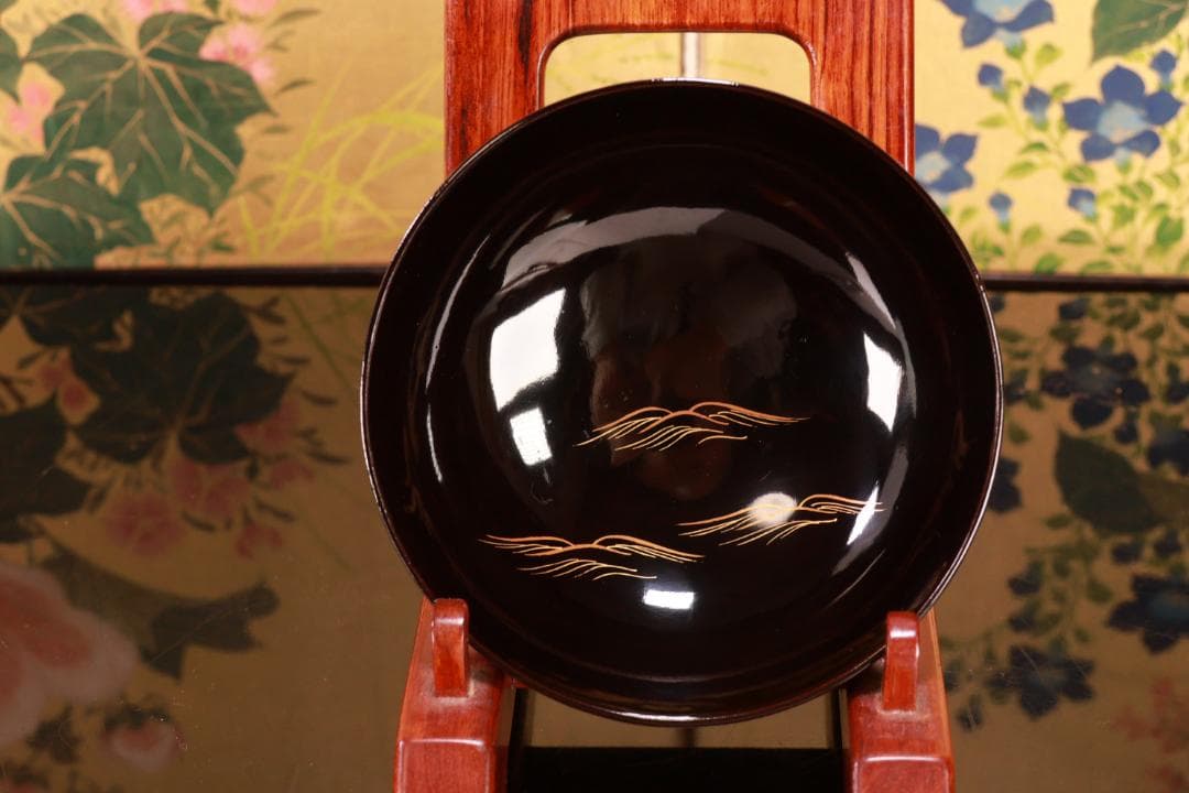 BJ022 時代輪島 雲上富士図金蒔絵 吸物椀 二客 木製 茶道具 懐石 菓子