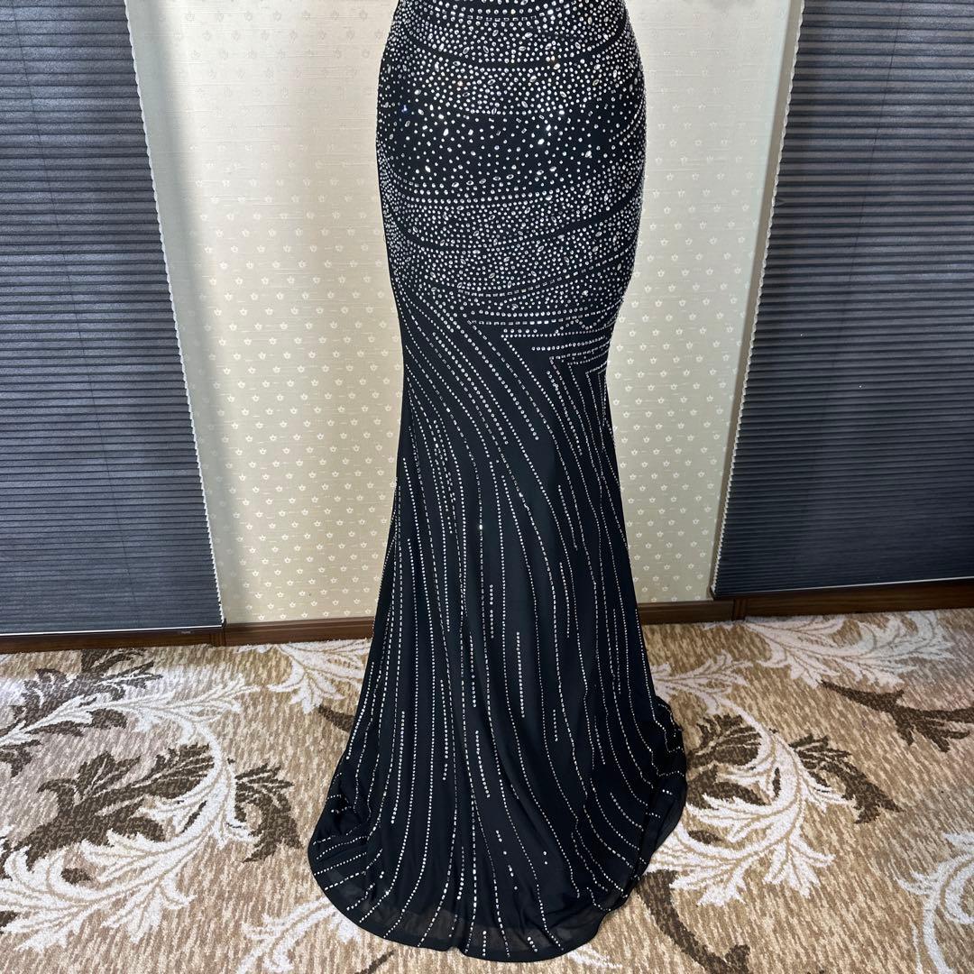 ブラック ストーン装飾 タイトフィットドレス