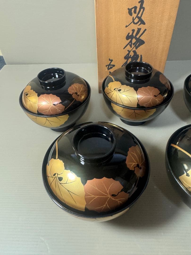 2547 会津塗り お吸い物椀　5客　未使用