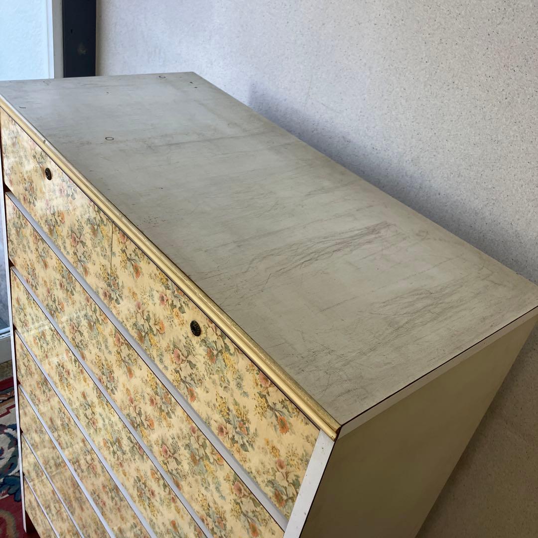 昭和レトロ 花柄 木製チェスト 7段タンス 古家具 ビンテージ