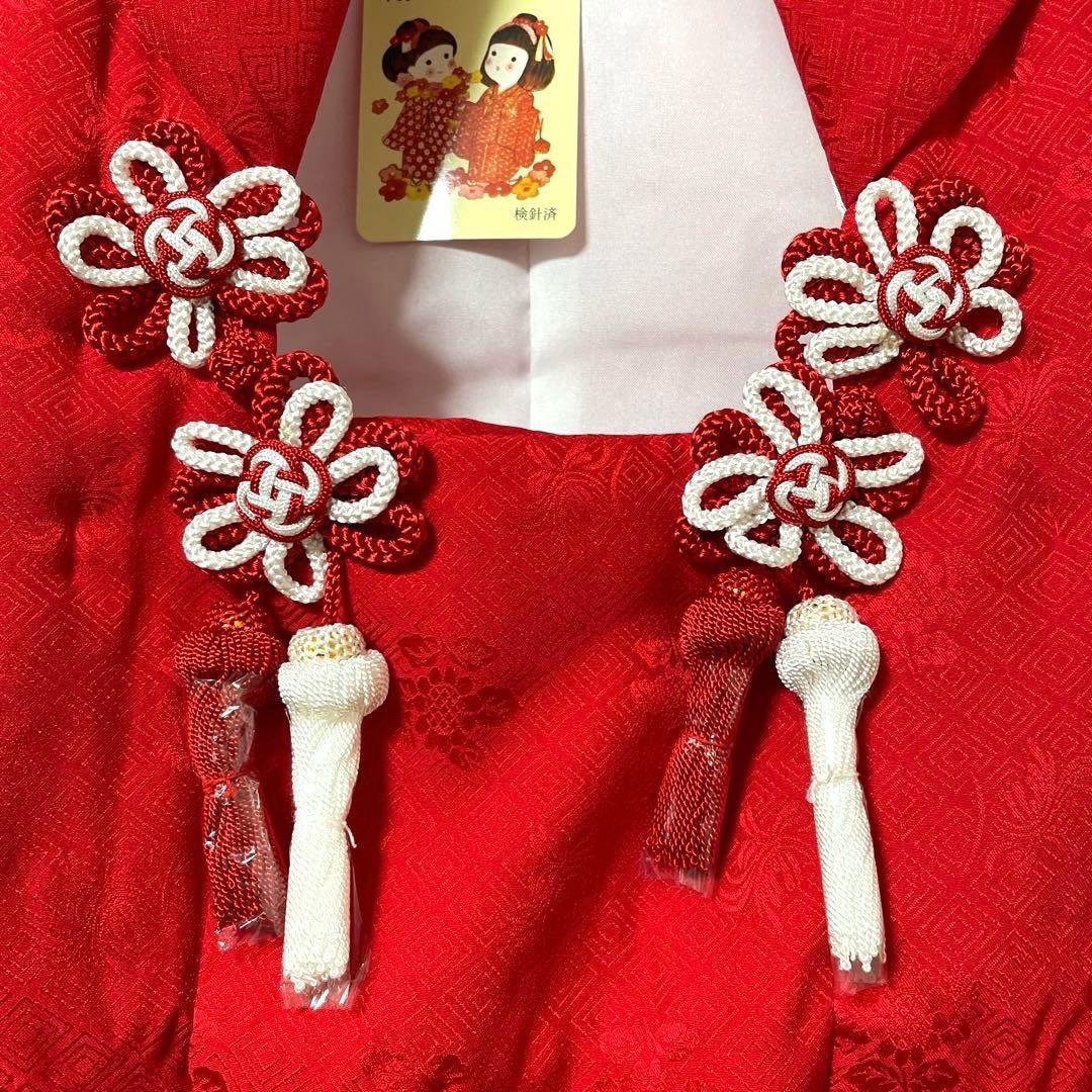 □ラス1 七五三　正絹女児用被布コート　菱文様　可愛い花柄　赤