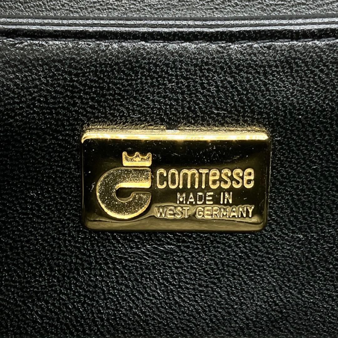 美品【COMTESSE】ミニバニティバッグ　ゴールド金具　ホースヘア　ブラック.