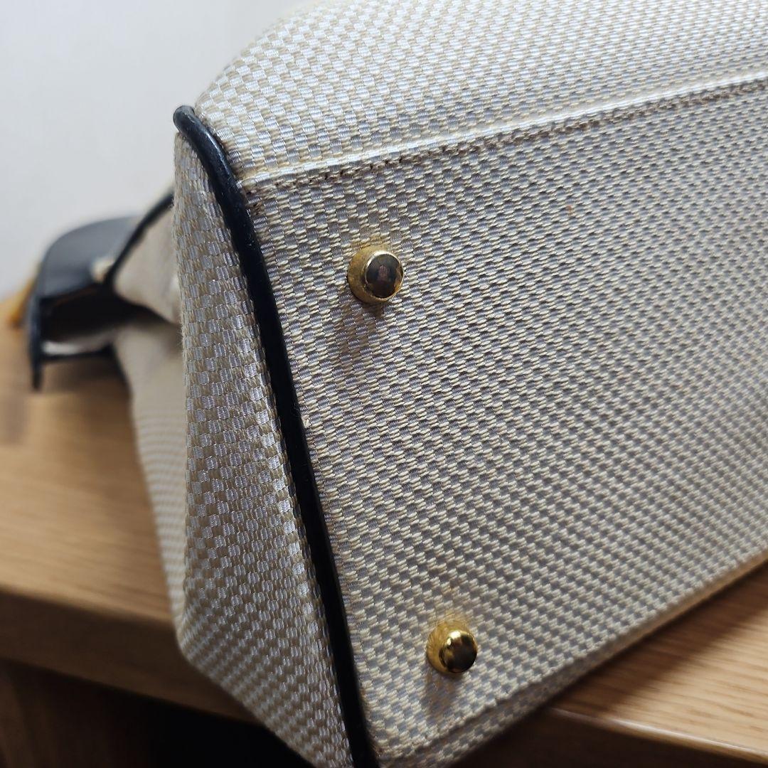 Chloe キャンバス レザー ハンドバッグ ブラック&ベージュ トートバッグ