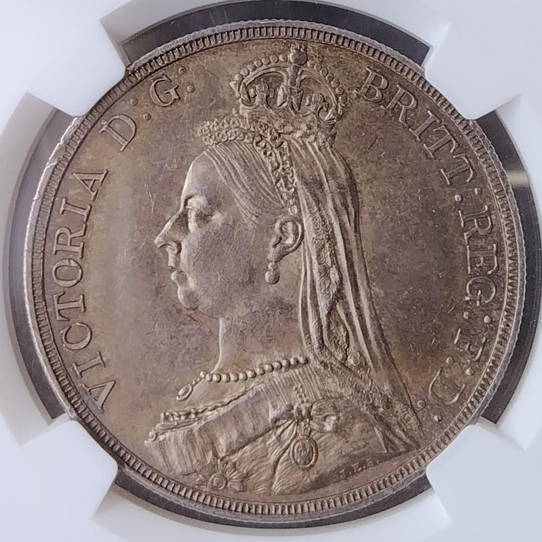 1887年/イギリス/MS62/銀貨/1クラウン/NGC/ヴィクトリア