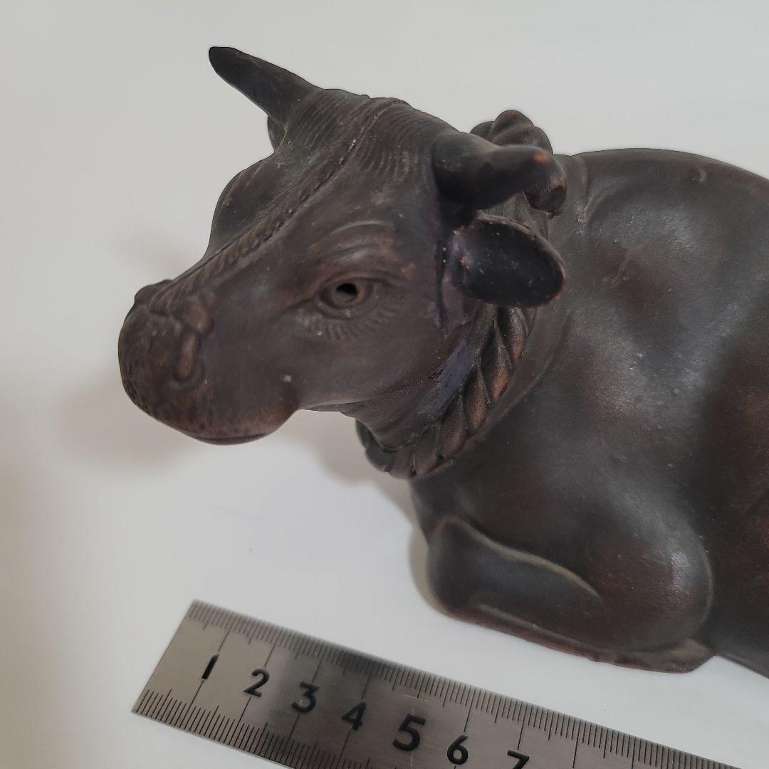 備前焼？牛の置物 ダークブラウン 約20cm
