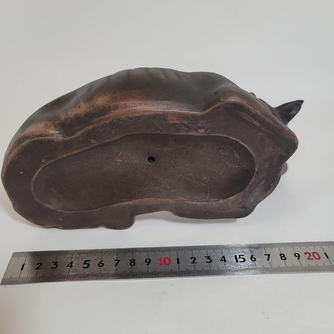 備前焼？牛の置物 ダークブラウン 約20cm