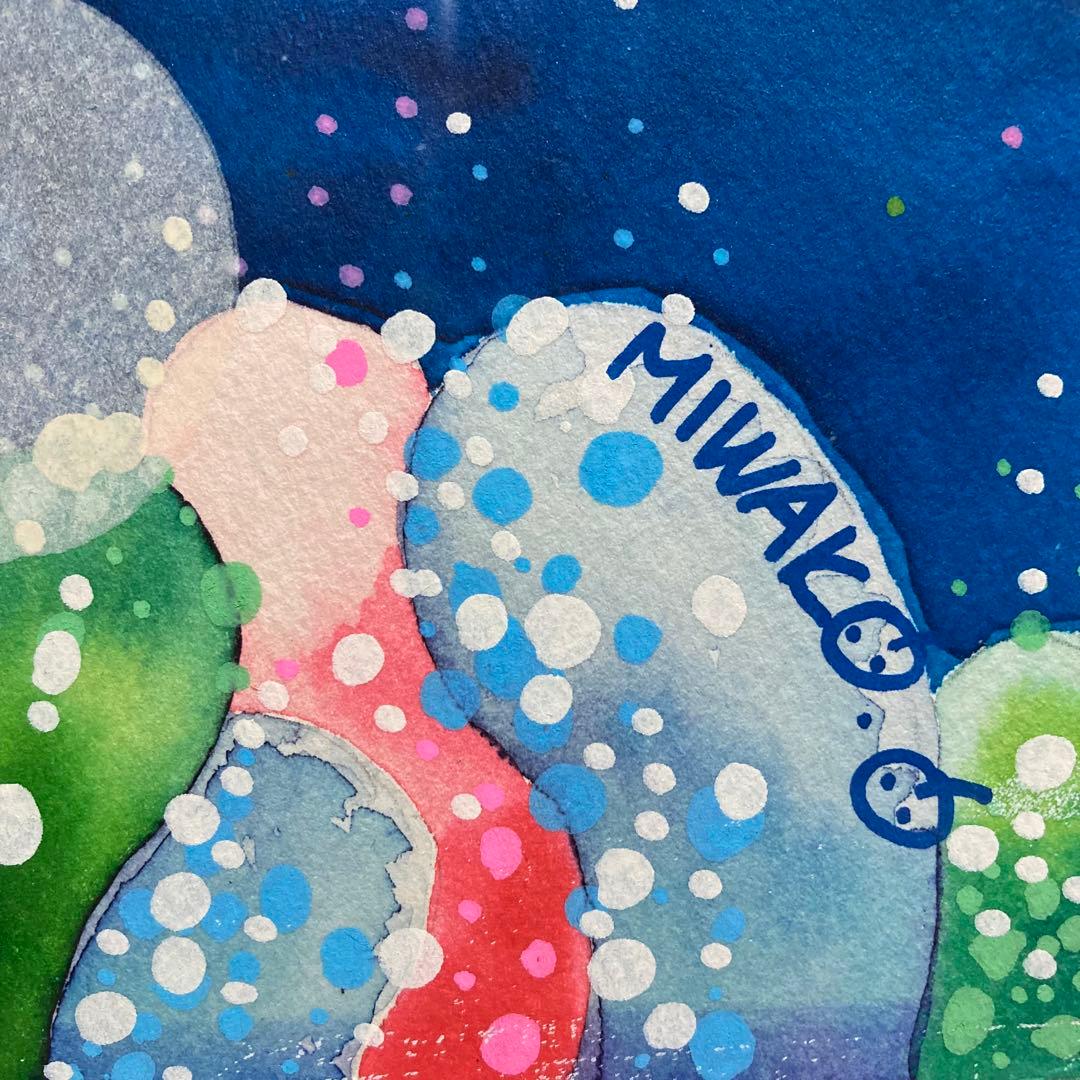 【真作保証】おかもとみわこ「悠々と」水彩原画 直筆サイン 絵画 アート