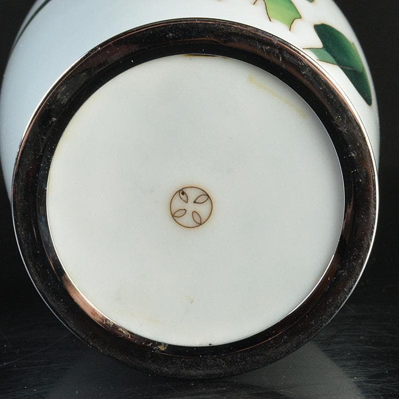 七宝焼　安藤七宝店　百合文　花瓶　唐木台付　C　6287